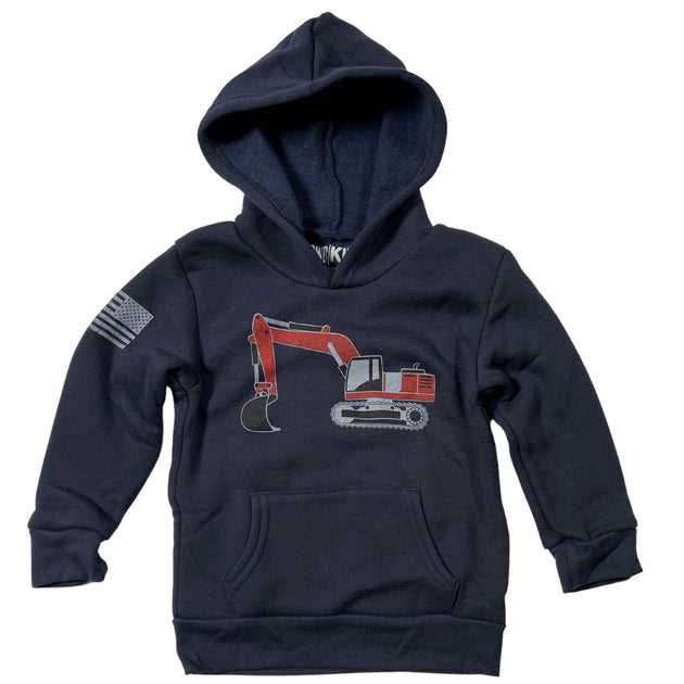 Toddler American Made Hooded Excavator Sweatshirt Red White Blue Apparel