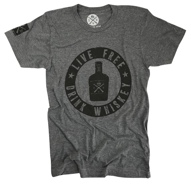 Men's Live Free Drink Whiskey Patriotic T-Shirt Heather Gray