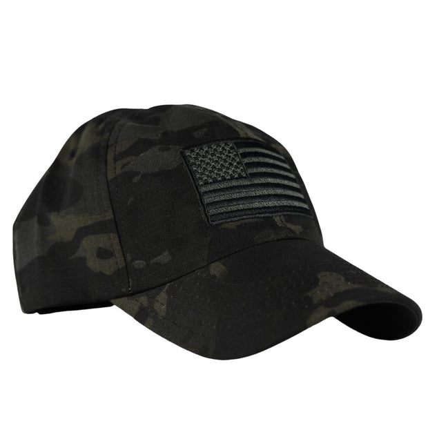 American Flag Full Fabric Black Multicam Camouflage Range Hat