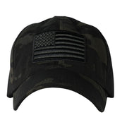American Flag Full Fabric Black Multicam Camouflage Range Hat - Front