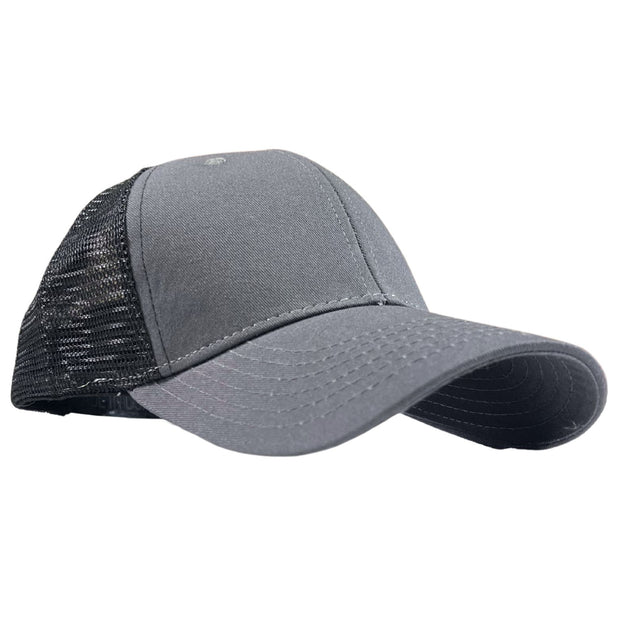 USA Made Blank Trucker Hat Charcoal on Black