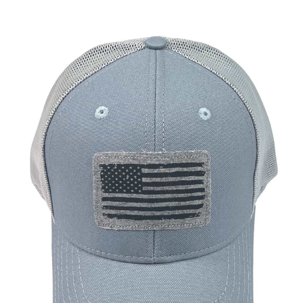 American Flag Patch Patriotic Made In USA Sky Blue Trucker Hat