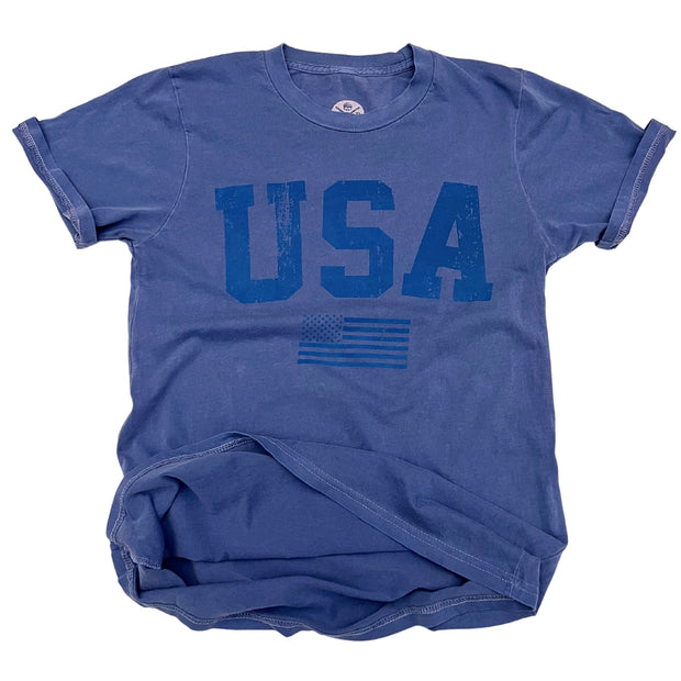 Women's USA American Flag Vintage Royal Blue T Shirt