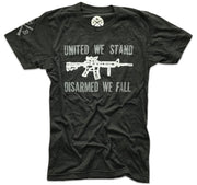 Red White Blue Apparel United We Stand Disarmed We Fall Second amendment gun rights t shirt made in America ar15 tactical shooter 