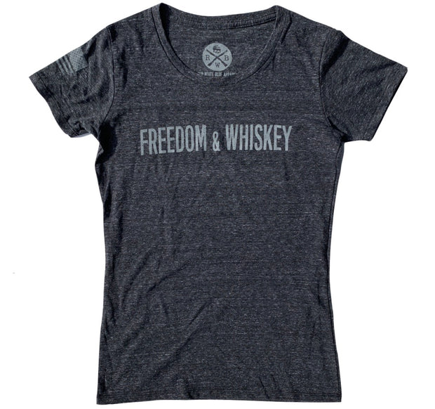 Women's Freedom & Whiskey Patriotic T Shirt (Heather Coal)