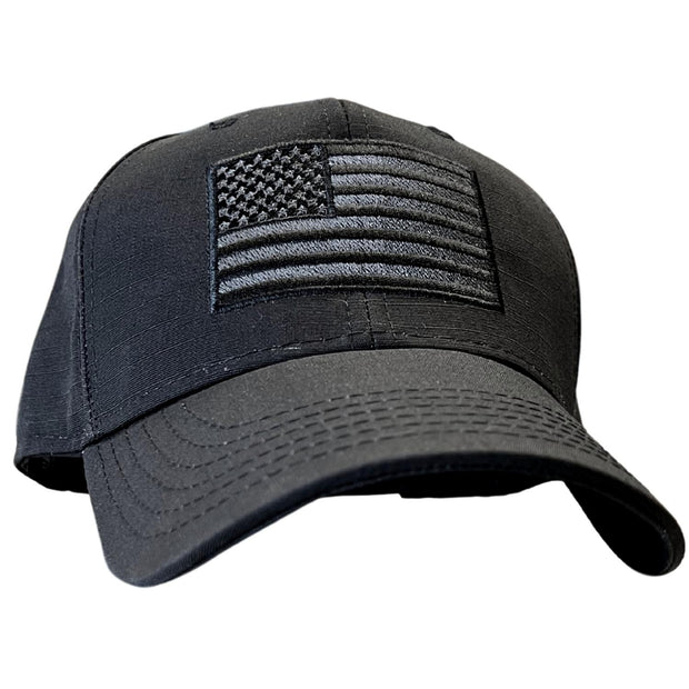 American Flag Blacked Out Ripstop Full Fabric Snapback Patriotic Trucker Hat - Front View