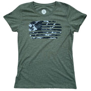 Women's Gray Camo American Flag T-Shirt (Army)