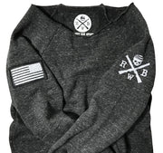 Women's American Flag Patch Pullover Off The Shoulder Sweatshirt (Heather Black)