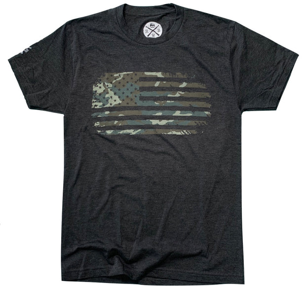 Men's Vintage Woodland Camouflage American Flag Patriotic T-Shirt