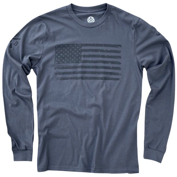 Men's Vintage American Flag Long Sleeve Patriotic T Shirt Charcoal