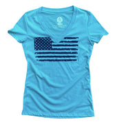 Women's Vintage American Flag Patriotic V-Neck T Shirt