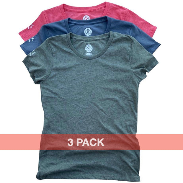 Women's American Made Basic Tees 3 Pack (Army/Asphalt/Red)
