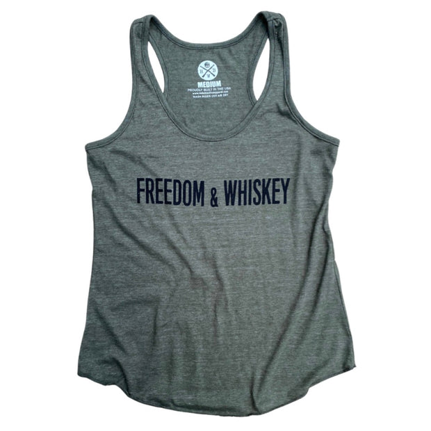 Women's Freedom & Whiskey Patriotic Tank Top (Army Green)