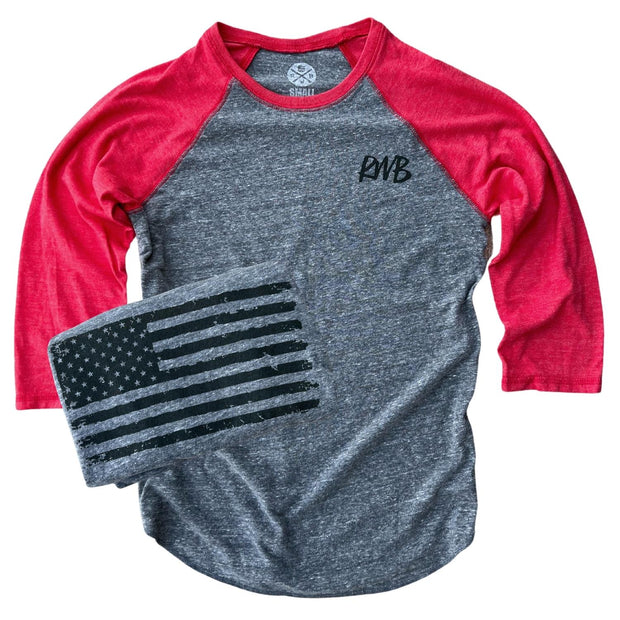 Women's American Flag Old Glory Raglan Baseball Shirt (Red / Gray)