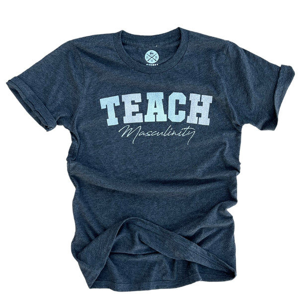 Women's Teach Masculinity Patriotic T Shirt (Heather Black)