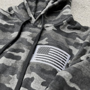 Women's American Flag Patch Patriotic Pullover Hooded Sweatshirt (Gray Camo)